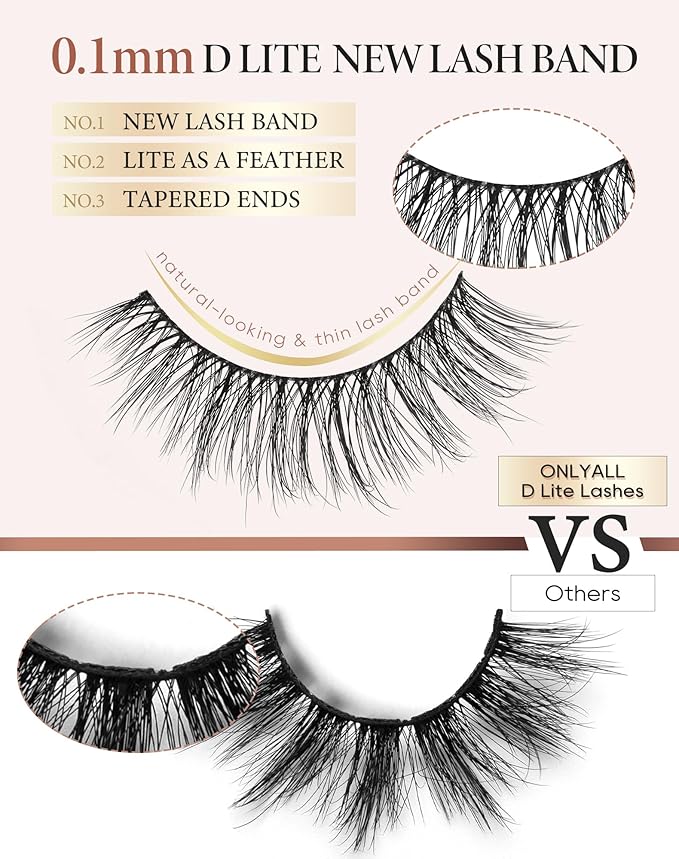 Onlyall Natural Lashes Wispy Lashes Natural Look False Eyelashes Natural Flared Eyelashes False Eye Lashes Soft Fluffy Lashes 7 Pairs D-K06, Black