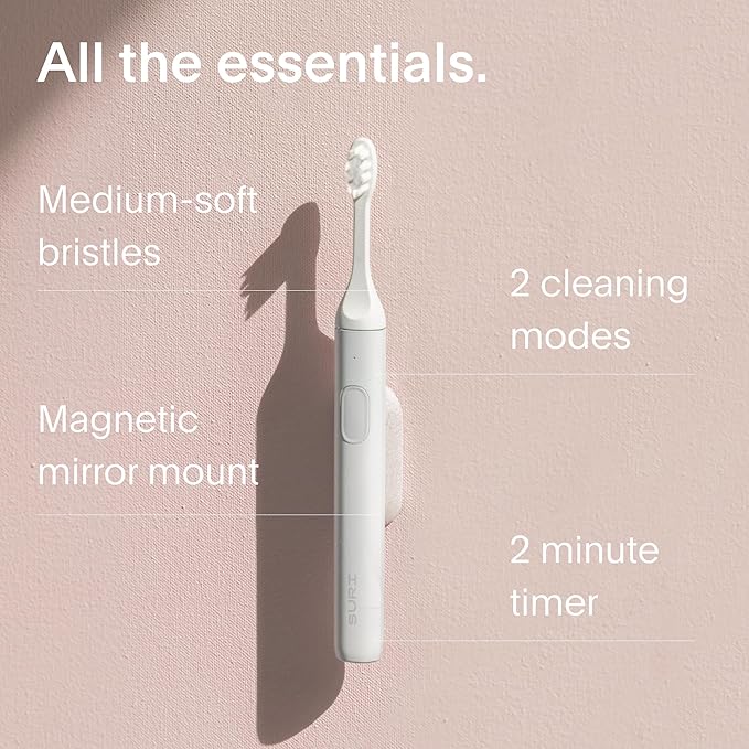 SURI 1.0 Sonic Electric Toothbrush |1 Month+ Battery | Designed in California | Sustainable Electric Toothbrush for Adults | Travel Toothbrushes | Tooth Brush | White
