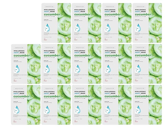Hyaluronic Aqua Plus Essence Full Face Facial Sheet Mask 14 Sheets - 2 WEEKS SET (CUCUMBER - 14 pack)