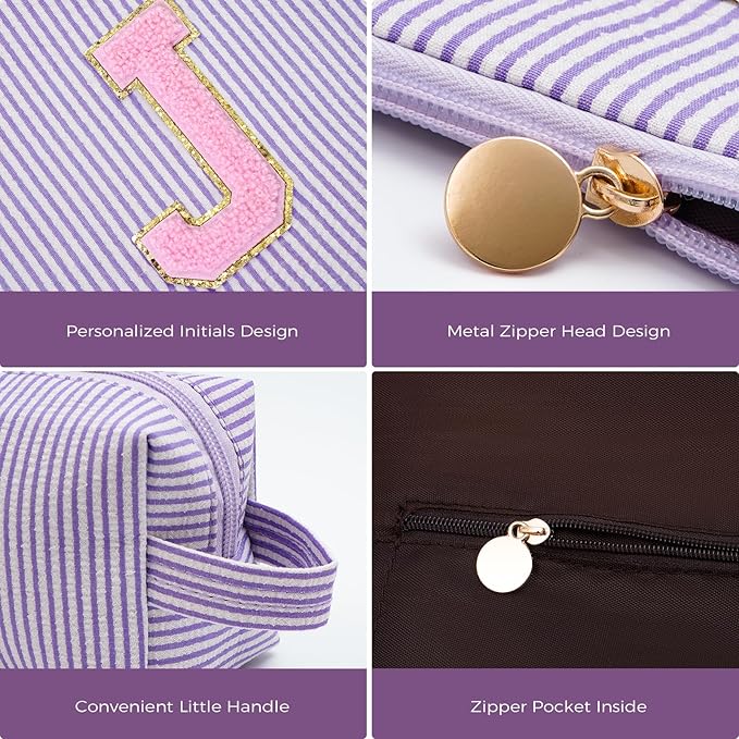 Monogrammed Gifts for Women - Cosmetic Bag for Teen,Initial Cute Makeup Bag Set for Women,Trendy Pouch for Niece Sister Friend Female Her,Birthday Gifts for Daughter - Lavender,J