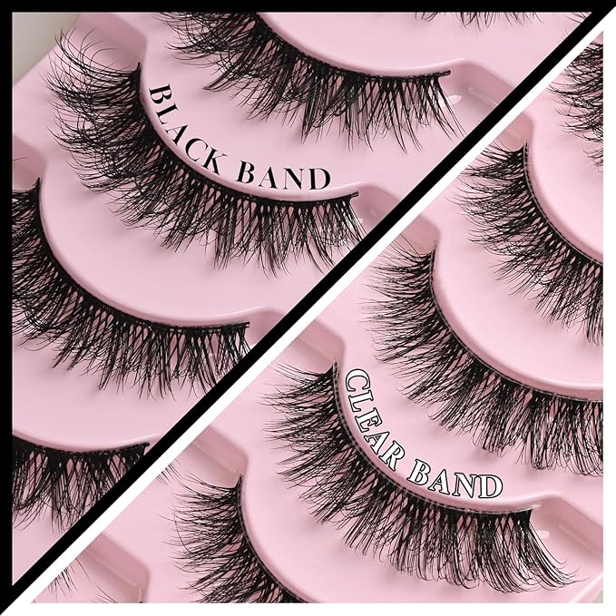 FARRED Natural Lashes Short Eyelashes Wispy False Mink Clear Band & Black Lash Strips Mixed 14 Pair Natural Look Fluffy Cat Eye Strip Eyelash Small Fake Lashes Full Pestañas Set for MUA and Beginners