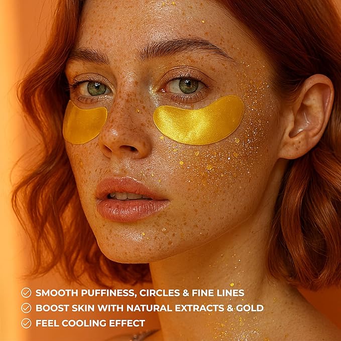 24K Gold Eye Patches for Puffy Eyes and Dark Circles, Luxury Anti-aging Skincare - Collagen Anti Wrinkles Patches w/Vitamin C & Niacinamide to Hydrate, Depuff, Smooth Fine Lines – 25 pairs