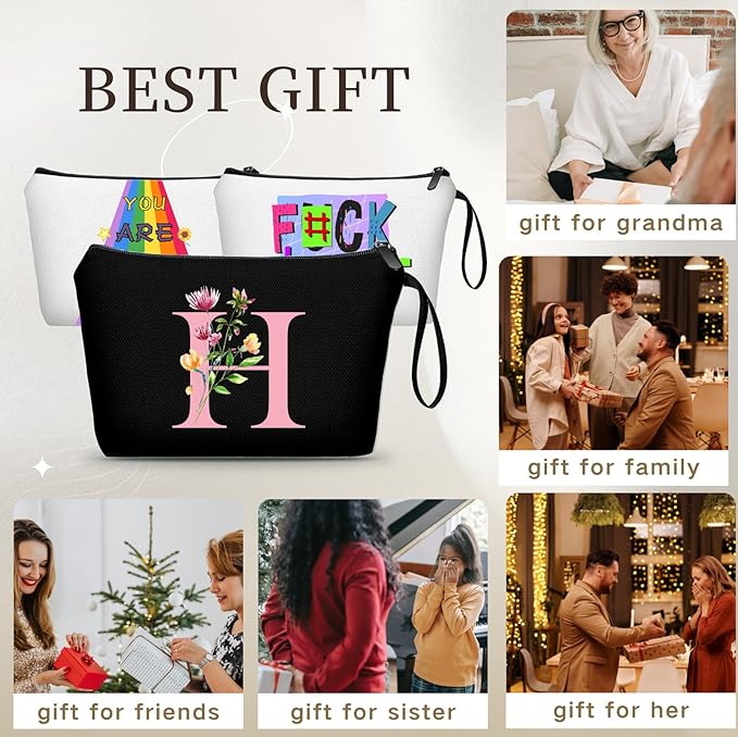 SEAMOON Bride to be Birthday Womens Unique Initial Monogram Gifts for Women Mom Personalized Travel Makeup Cosmetic Bag with Mirror Valentines Mothers Day Christmas Graduation H
