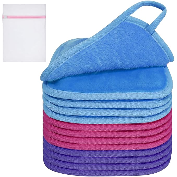 KODAMO Makeup Remover Cloth, 6 inch x 6 inch Reusable Makeup Remover Pads Washable Travel Bag, Microfiber Makeup Removal Face Wash Cloths with Just Water, Gentle Soft, 12 Pack