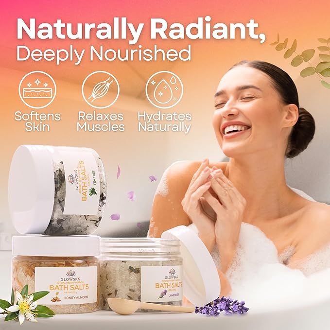 Bath Salts Gift Set for Women – Pack of 6 Scents: Lavender, Rose, Chamomile, Eucalyptus, Coconut, Orange – Epsom Salt Gift Set, Bath Crystals for Women Relaxing, Self Care Gift for Mom