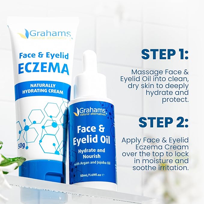 Grahams Natural Face & Eyelid Eczema Relief Kit - Treatment for Dry Skin, Eczema, Perioral & Seborrheic Dermatitis | Itch Relief - Moisturizing Face Cream (1.76 fl oz) + Eyelid Oil (1.69 fl oz)