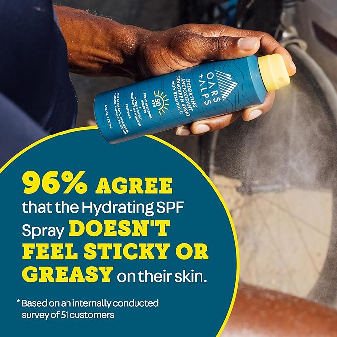 Oars + Alps Hydrating SPF 50 Sunscreen Spray, Naturally Derived Skin Care Infused with Vitamin C and Antioxidants, Water and Sweat Resistant, 6 Oz, 1 Pack