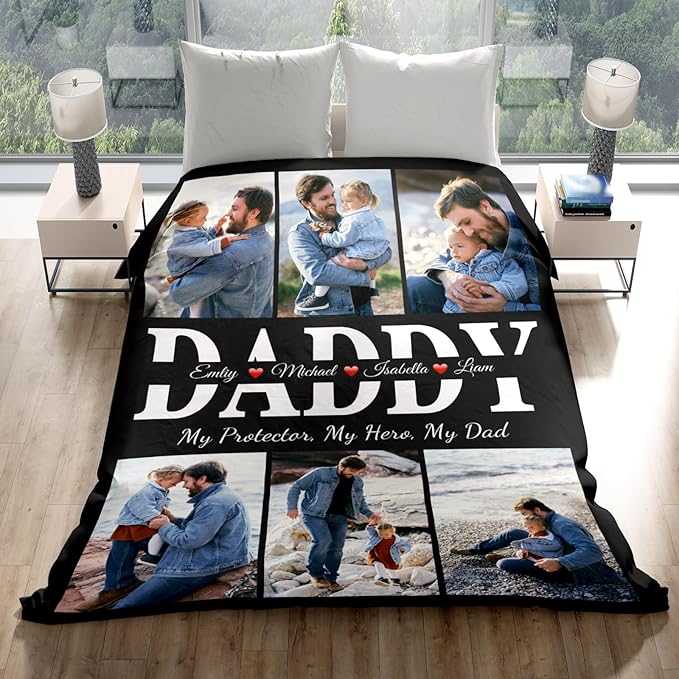 Fathers Day Personalized Gifts for Dad from Daughter Son Gifts for Dad Custom Blankets with Photo, Personalized Photo Blankets Customized Blanket with Picture