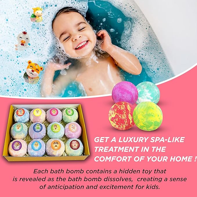 Levitural Bath Bombs – Fun & Educational Bath Time Gift Set – Fizzing Bath Bombs with Animal Toys & Figures – Safe and Exciting Gift in Multiple Package Options (Set of 12)