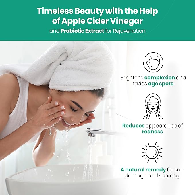 Apple Cider Vinegar Face Wash - Exfoliating Face Wash, Hydrating Gel Foaming Facial Cleanser, Fragrance Free, 6oz