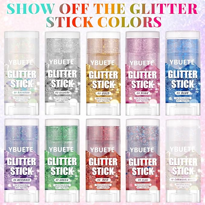 Silvery Face and Body Glitter Stick for Sparkling Makeup, Hair Glitter Accessories for Women, Highlighting Stick for Fairy Dust Makeup, Cheerful Face Glitter for Festive Parties and Carnivals
