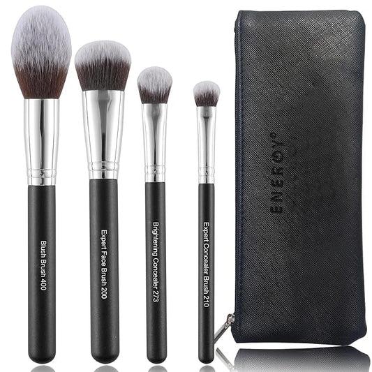 ENERGY Makeup Brush Set Premium Foundation,Bronzer,Blush,Concealer,Eyeshadow Contour with Liquid Cream Powders Blending Highlighting Buffing Professional Essential Face Brushes with Travel Case 4PCS
