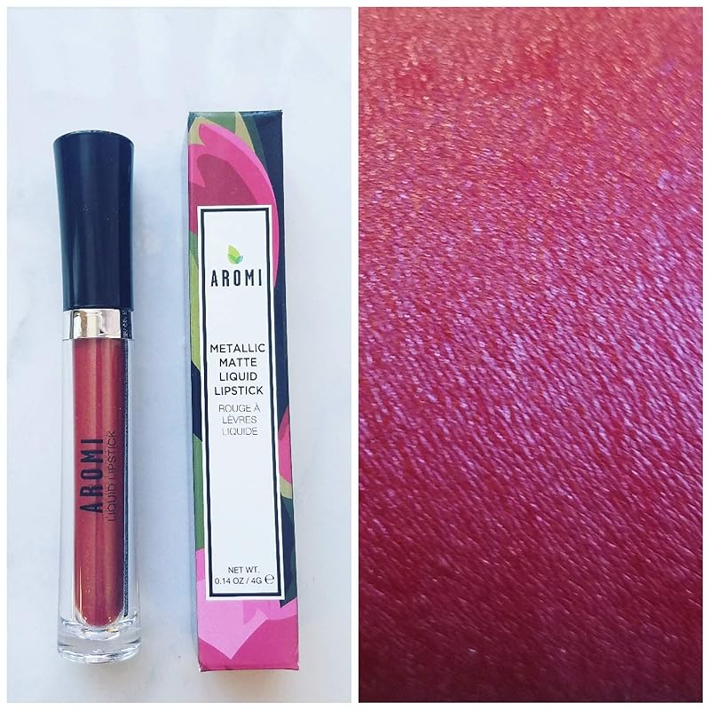 Aromi Dark Red Metallic Liquid Lipstick | Ruby Maroon Lip Color with Shimmery Finish, Vegan, Cruelty-free, Smudge Proof, Long-Lasting, Handmade (Candy Apple)