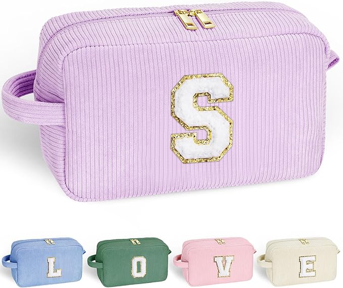 YOOLIFE Personalized Girls Gifts - Teen Girl Gifts Trendy Stuff 5 6 7 8 9 10 Year Old Girl Birthday Gift Monogram Purple Make Up Bag Makeup Bag Cosmetic Bag Girls Sister Gift for Women Purple Letter S