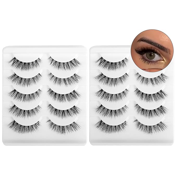 Frihappy Wispy Mink Lashes - Natural False Eyelashes, 10 Pairs DW4-Wispy