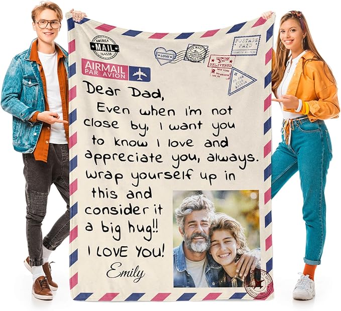 Personalized Fathers Day Blankets Gifts for Dad, Personalized Blanket to My Dad Gifts from Daughter Son, Letter Warm Soft Throw Blankets, Personalized Dad Gifts for Fathers Day