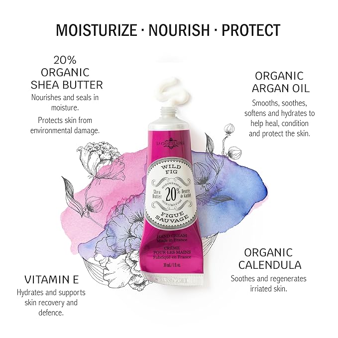 La Chatelaine Wild Fig Triple Milled Bar Soap and 20% Shea Butter Hand Cream Gift Tin, Holiday Gift Set for Mom, Plant-Based, Natural & Organic, Made in France (7 oz. soap bar, 1 oz. hand lotion)