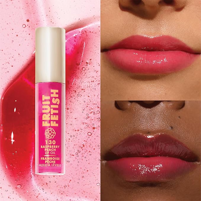 Milani Fruit Fetish Lip Oil Bundle with Vitamin E for Instant Hydration, Fruit Extract Infused Lip Treatment and Moisturizing Lip Gloss - Raspberry Peach + Strawberry Melon, 2pk