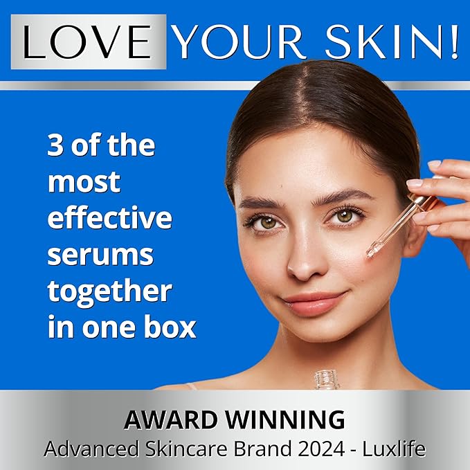 FACIAL SERUMS SKIN CARE SET – VITAMIN C Serum for Face with Niacinamide - RETINOL with Vitamin E – HYALURONIC ACID Serum with Aloe Vera - Brightening, Hydrating, Renewing, Anti Aging by DERMAWORKS