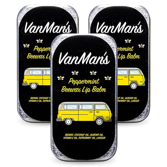 Vanman’s - Handmade Peppermint Beeswax Lip Balm (3 Pack) - Peppermint Lip Balm with Rosemary, Almond and Coconut Oil - Bee Balm with Vitamin E - Ideal for Dry Lips - 2 oz