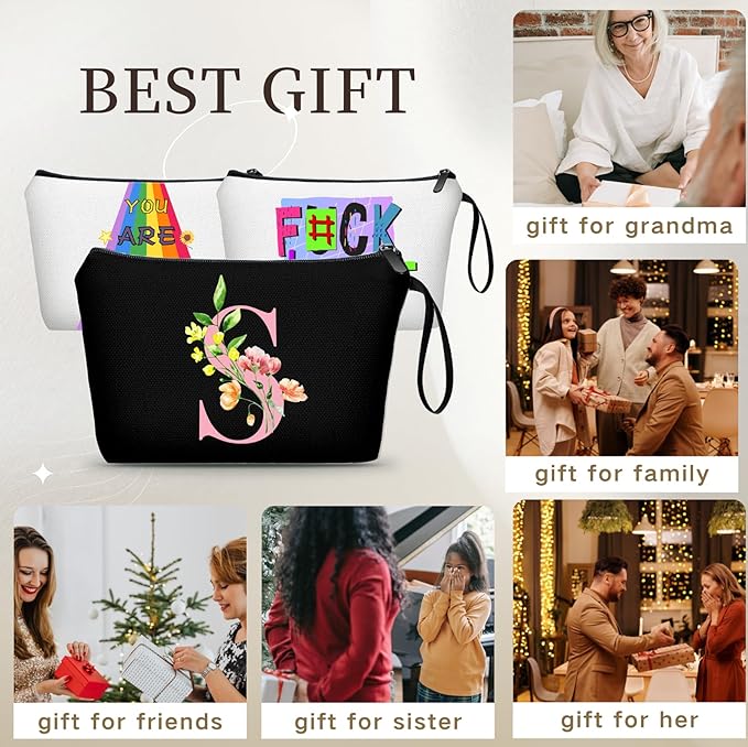 SEAMOON Birthday Bridal Shower Unique Initial Gifts for Women Mom Sister Daughter Friend Bff Personalized Travel Makeup Cosmetic Bag with Mirror Valentines Mothers Day Christmas Graduation S