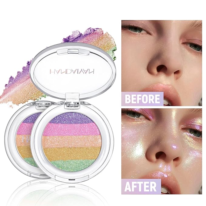 Multi-Use Chameleon Eyeshadow & Highlighter Palette – Iridescent Multichrome Shimmer with Color-Shifting Glow, Long-Lasting Waterproof Glitter Makeup for Eyes, Face & Festival (Rainbow Aurora)