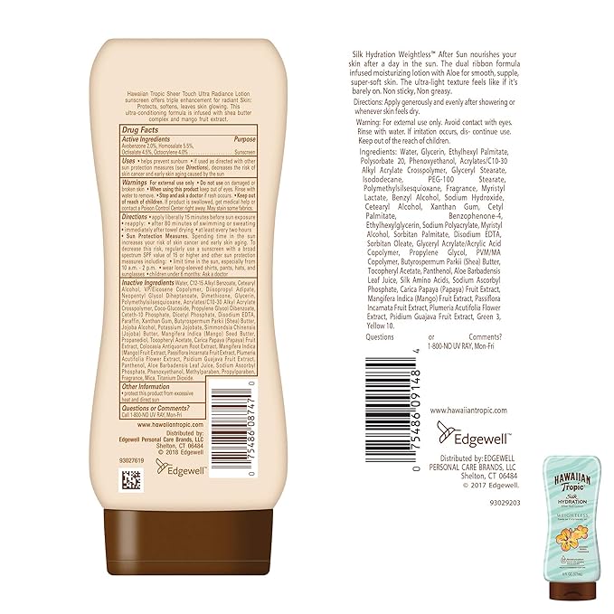 Hawaiian Tropic SPF 30 Broad Spectrum Sunscreen and After Sun Pack with 8oz Sheer Touch Moisturizing Sunscreen Lotion and 6oz Silk Hydration Weightless After Sun Lotion
