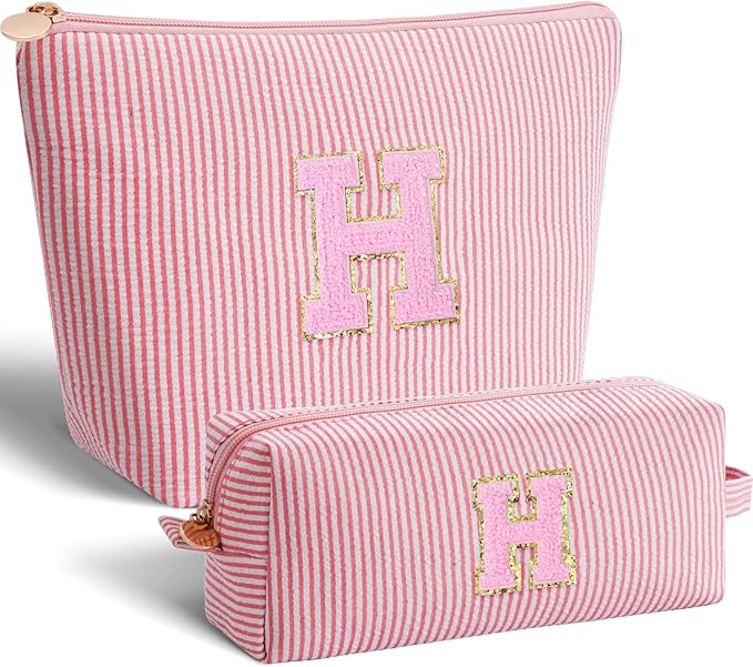 Monogrammed Gifts for Women - Cosmetic Bag for Teen,Initial Cute Makeup Bag Set for Women,Trendy Pouch for Niece Sister Friend Female Her,Birthday Gifts for Daughter - Peach,H