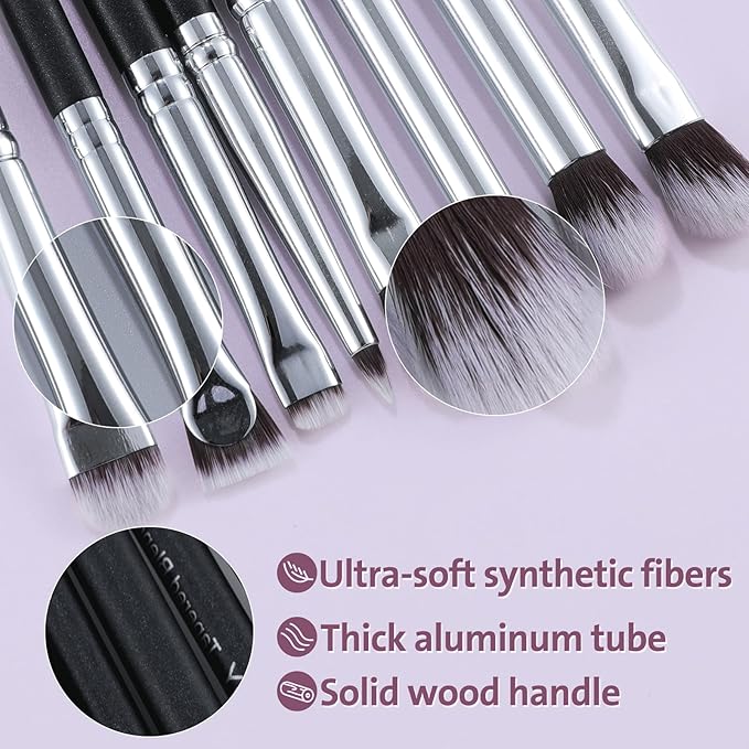 ENERGY Eyeshadow Brush Set 11PCS Professional Makeup Brushes for Eye Shadow Brows Smudge Concealer Eyeliner Eyelash Highlighter Blending Vegan Synthetic Face Make Up Kit with Travel Case Black