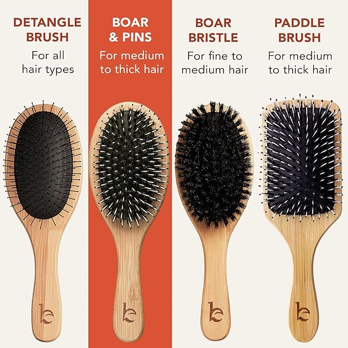 Boar Bristle Hair Brush - Smoothes & Detangles All Hair Types, Hairbrush for Women, Men & Kids, Brush for Thick Hair, Distributes Oils for Natural Shine & Stimulates Scalp