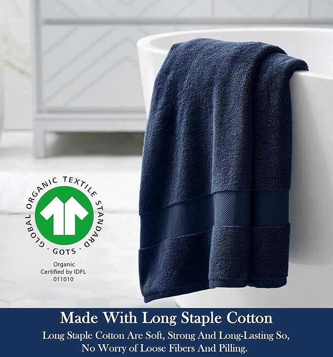 Delara Organic Cotton Luxuriously Plush Bath Towel | GOTS & OEKO-TEX Certified | Premium Hotel Quality Towels | Feather Touch Technology | 650 GSM Long Staple|Soft, Quick Dry & Ultra-Absorbent 30"x58"
