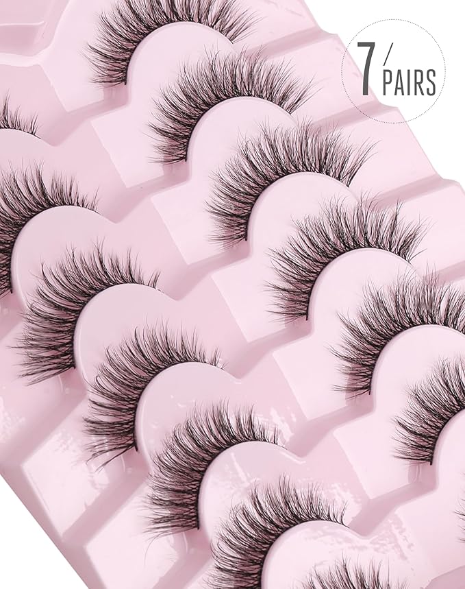 Onlyall Natural Lashes Wispy Lashes Natural Look False Eyelashes Natural Flared Eyelashes False Eye Lashes Soft Fluffy Lashes 7 Pairs D-K06, Black