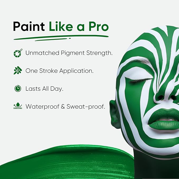Blue Squid PRO Forest Green Face Paint Stick - Waterproof Body Paint for Adults & Kids Eye Black Baseball, Eyeblack Softball - Hypoallergenic Twist-Up Non-Toxic Makeup Stick for Cosplay, Sports, SFX