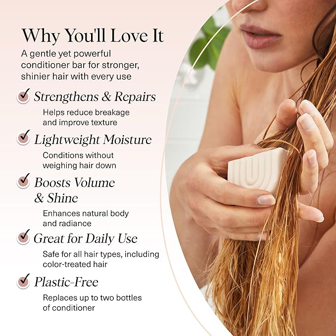 Kitsch Rice Water Conditioner Bar for Hair Growth – Rice Protein Hair Conditioner Bar to Repair Damage, Prevent Split Ends & Boosts Shine – Paraben, Silicone & Sulfate-Free Hair Care - 2.7 oz