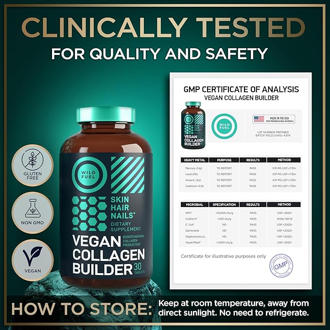 Vegan Collagen Booster Tablets - Cruelty-Free Vegan Collagen Supplements - Biotin, Organic Superfood, Plant Based Collagen Vitamins for Skin, Hair, Nails - 2-Pack, 60 Vegeterian Collagen Boost Pills