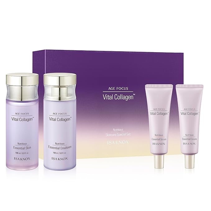 ISA KNOX Age Focus Vital Collagen Skincare Set (14.54 fl oz) - Korean Skincare for Firming, Hydrating, and Nourishing. with Low-Molecular Collagen and Essential Vitamins.