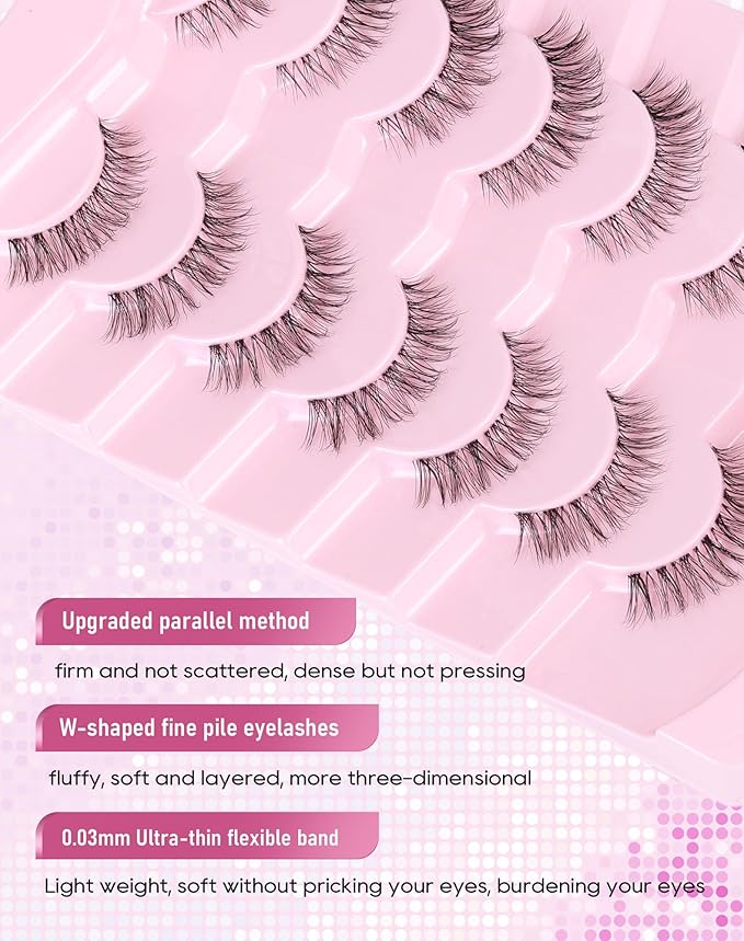 Frihappy Natural Lashes Short Lashes Fake Lashes Natural Look Eyelashes Wispy Natural Lashes Clear Band Lashes FRH-11