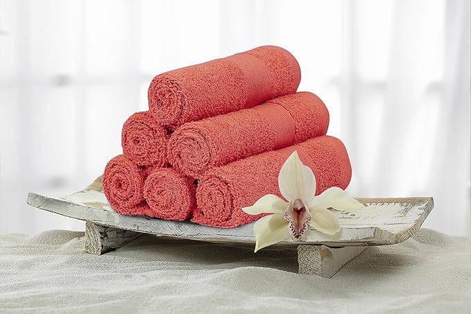 Softolle 100% Cotton Washcloths 24 Pack (12x12 Inches) Soft, Highly Absorbent Washcloth, Face Towels, Wash Cloths for Face, Ring Spun, Bulk Pack (Coral)