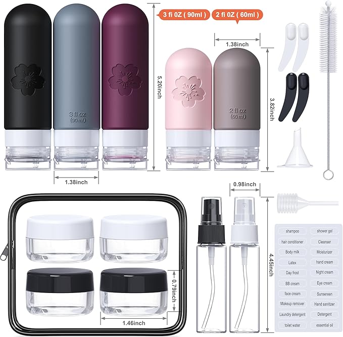 20Pack Travel Bottles for Toiletries, Silicone TSA Approved Travel Size Containers, Travel Essentials Leak Proof Refillable Liquid, Travel Shampoo and Conditioner Bottles