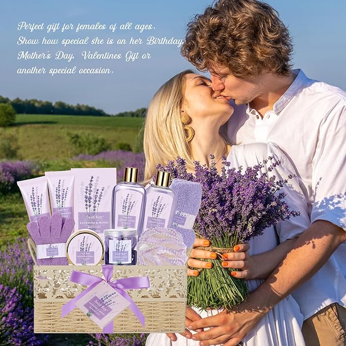 Gifts for Women Gift Basket for Women, 13 Pc LAVENDER & HONEY Large Beauty Personal Care Set, Home Bath Pampering Package for Mother day, Spa Bridal Shower Kit - Thank You, Birthday, Mom, Wedding Gift