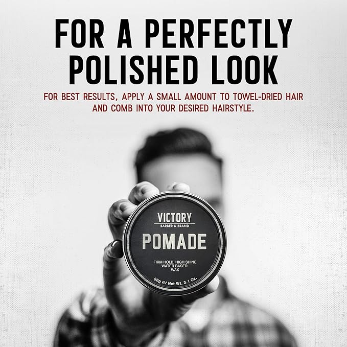Victory Barber & Brand Pomade for Men, 3.1 Ounce, Water Based Pomade for Men, High Shine Hair Wax for Men, Strong Hold Pomade, Made in USA