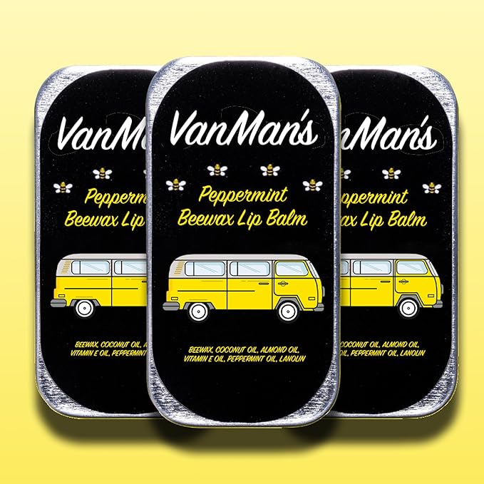 Vanman’s - Handmade Peppermint Beeswax Lip Balm (3 Pack) - Peppermint Lip Balm with Rosemary, Almond and Coconut Oil - Bee Balm with Vitamin E - Ideal for Dry Lips - 2 oz
