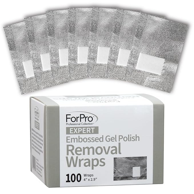 ForPro Expert Embossed Gel Polish Removal Wraps, Pre-Cut with Cotton Pad, Remove Gel Polish, Acrylics, & Nail Art, 4” L x 2.9” W, 100-Count