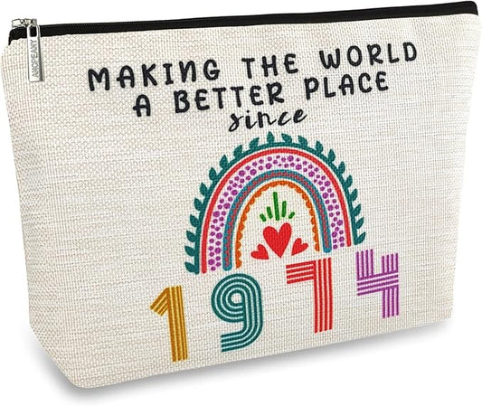 51st Birthday Gifts for Her, Funny 1974 51st Birthday Decorations Makeup Bag, Anniversary 51 Old Year Gift Ideas for Women, Wife, Sister, Mom, Aunt, Cool Cosmetic Travel Bag for Mothers Day, Christmas