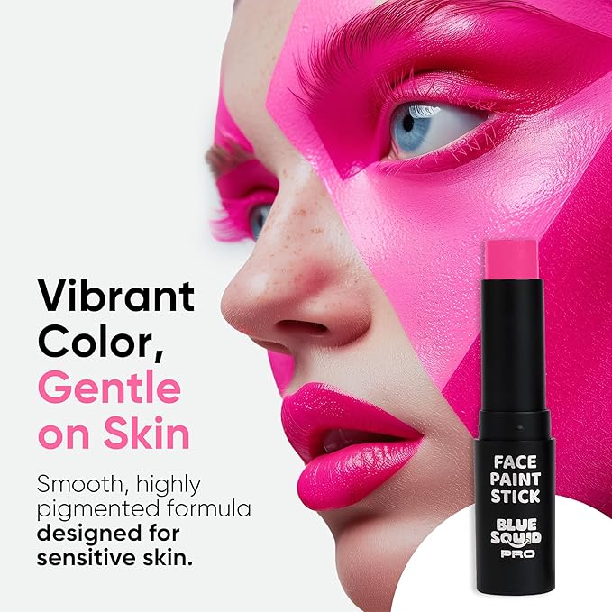 Blue Squid PRO Pink Face Paint Stick - Waterproof Body Paint For Adults & Kids Eye Black Baseball, Eyeblack Softball - Vegan Hypoallergenic Twist-Up Non-Toxic Makeup Stick - Cosplay, Sports & SFX