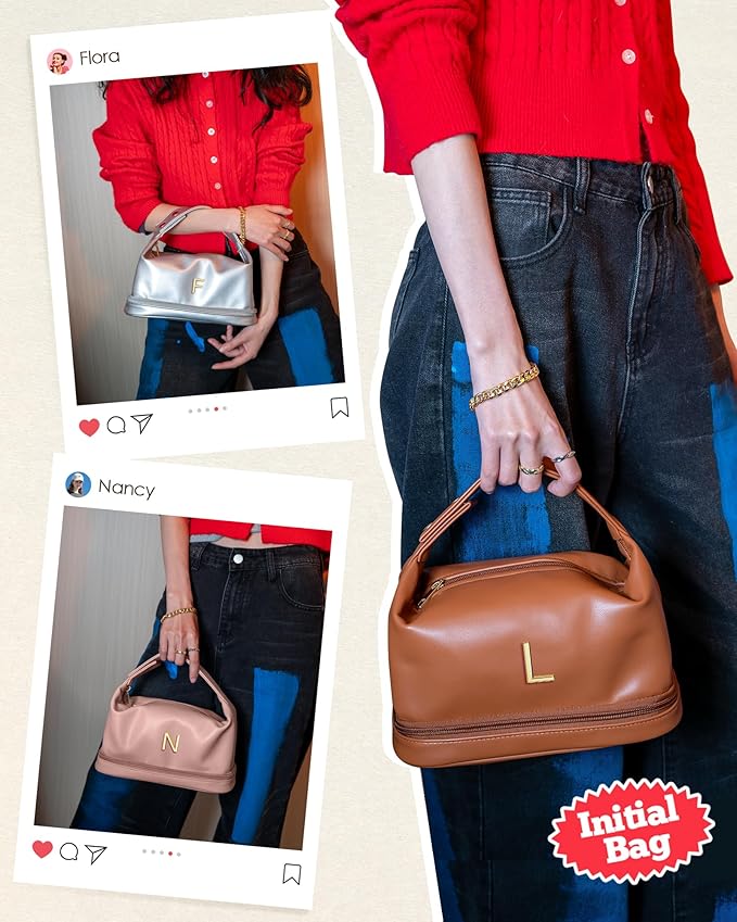 Personalized Gifts for Women Unique, Makeup Bag with Handle, Initial Double Layer Cosmetic Bag with Makeup Brush Organizer, Cute Cosmetic Pouch for Women, Gifts for Friends Female Mom