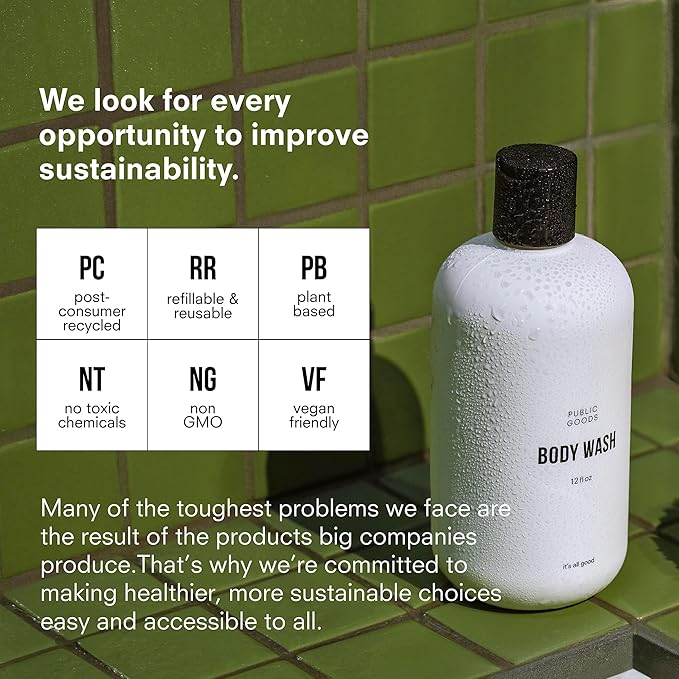 Public Goods Body Wash for Men and Women | Natural Soap for Bath & Shower | Body Scrub Made with Organic Essential Oils | Sulfate & Paraben Free | Vegan Friendly | 12 Fl Oz Bottle (Pack of 2)