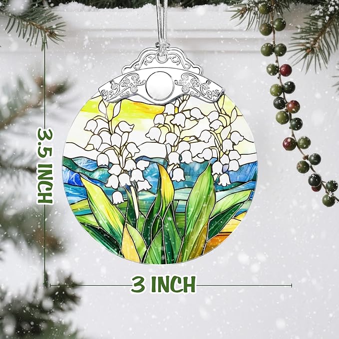 Christmas Ornaments: Stained Glass-Style May Birth Flower Ornament – Christmas Tree Decorations, Holiday Party Gifts, Mother's Day & Birthday Gifts for Women, Mom & Grandma | Birth Flower Gift