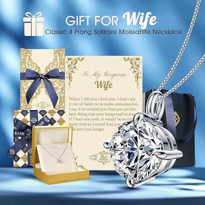 Beam & Bask Pendant Necklace for Wife or Girlfriend, Anniversary Birthday Wedding Moissanite Jewelry for Soulmate Her Women, S925 Sterling Silver