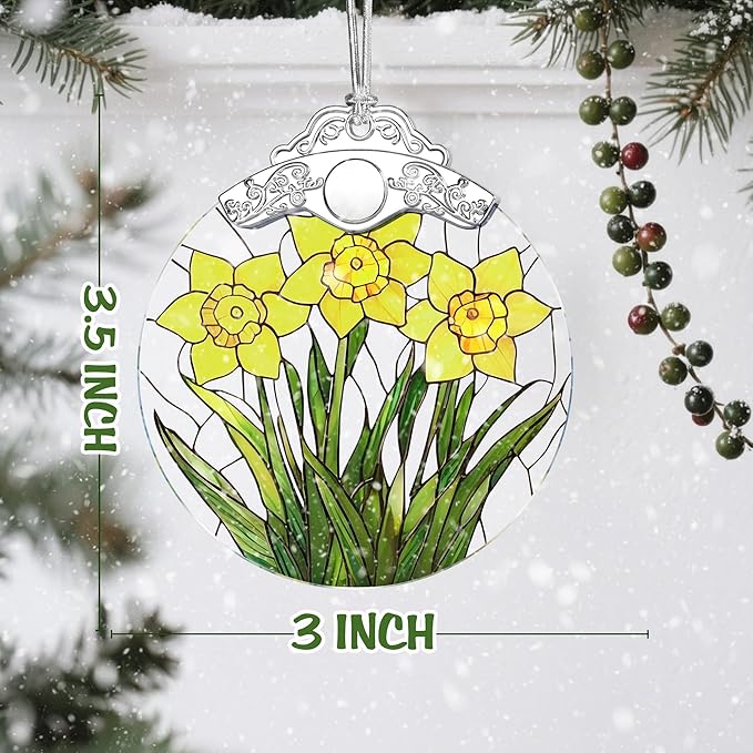Christmas Ornaments: Stained Glass-Style March Birth Flower Ornament – Christmas Tree Decorations, Holiday Party Gifts, Mother's Day & Birthday Gifts for Women, Mom & Grandma | Birth Flower Gift